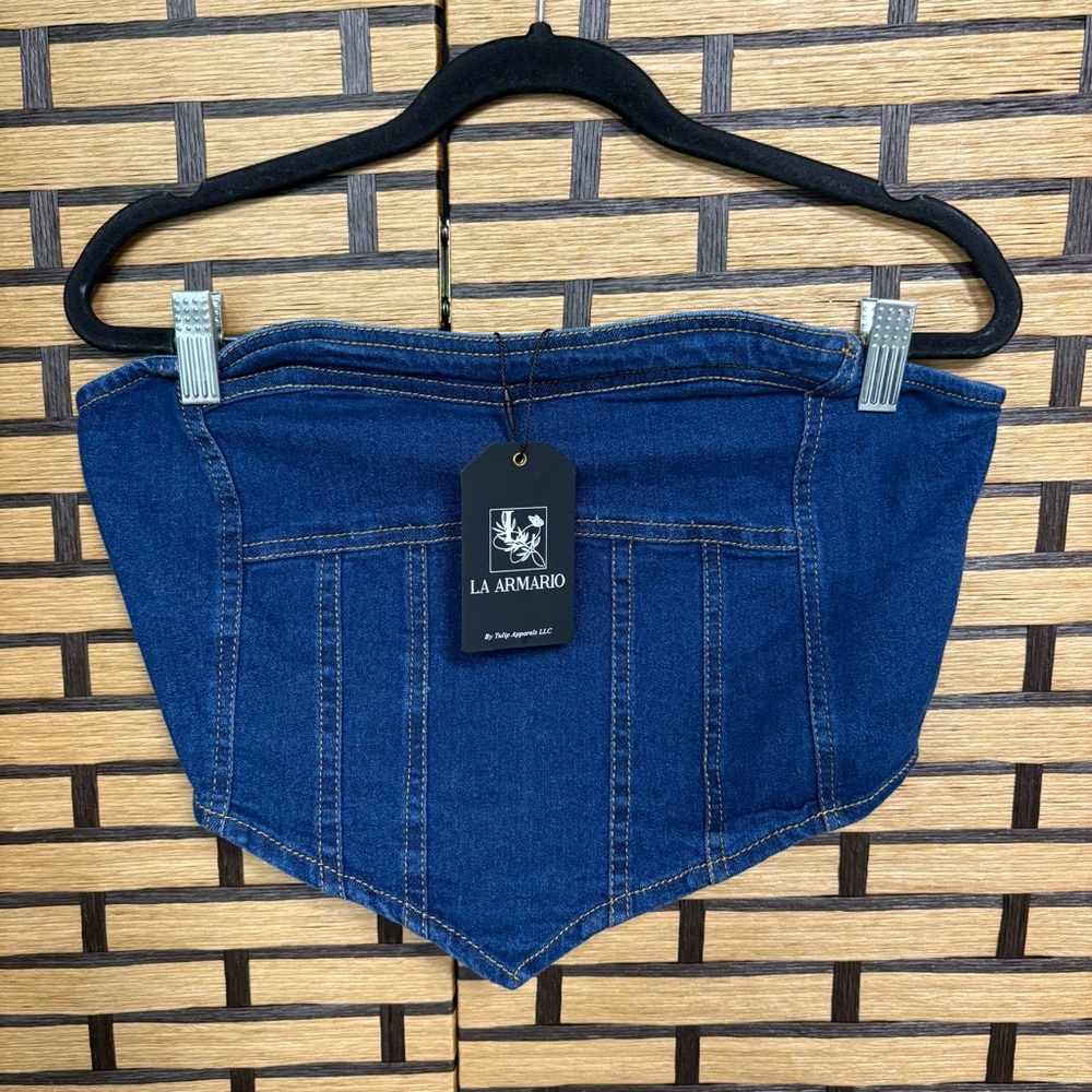 La Armario Denim Corset Strapless Top Size‎ Medium